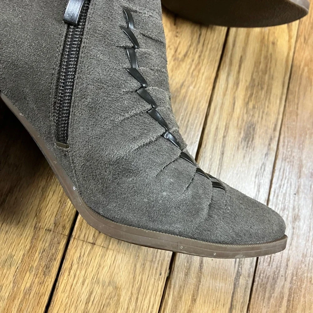 Franco Sarto Dean Grey Suede Whipstitch Ankle Boots Block Heel Womens‎ 7M